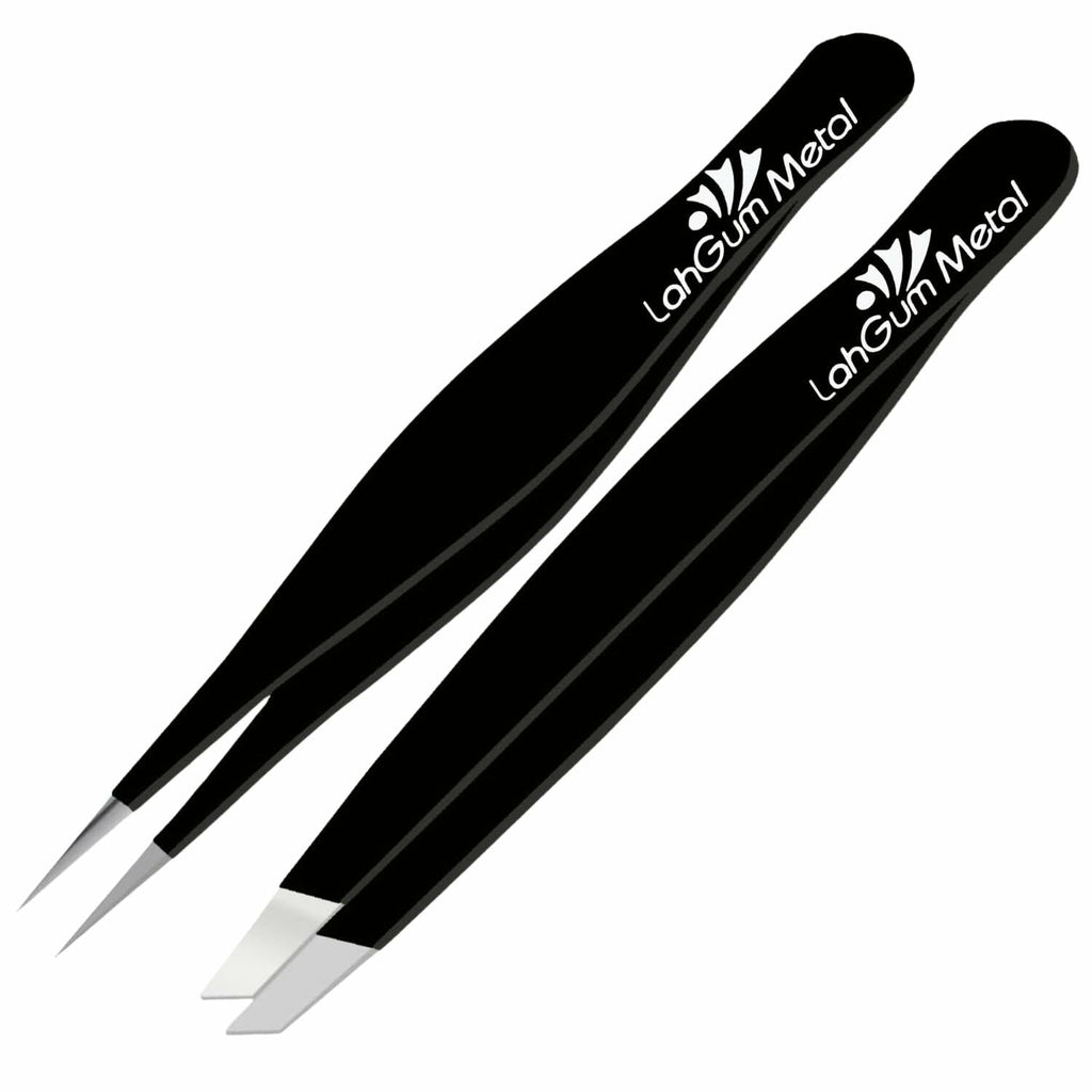 Sharp Pointy Eyebrow Tweezers Set Precision Slanted Black Facial Hair Tool