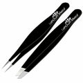 Sharp Pointy Eyebrow Tweezers Set Precision Slanted Black Facial Hair Tool