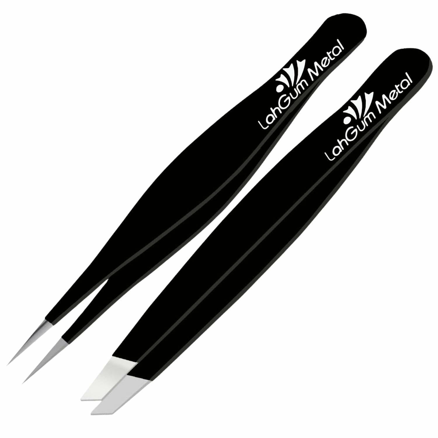 Sharp Pointy Eyebrow Tweezers Set Precision Slanted Black Facial Hair Tool