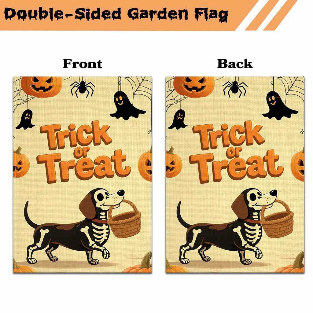 Halloween Trick or Treat Garden Flag 12x18 Double Sided Ghost Dog