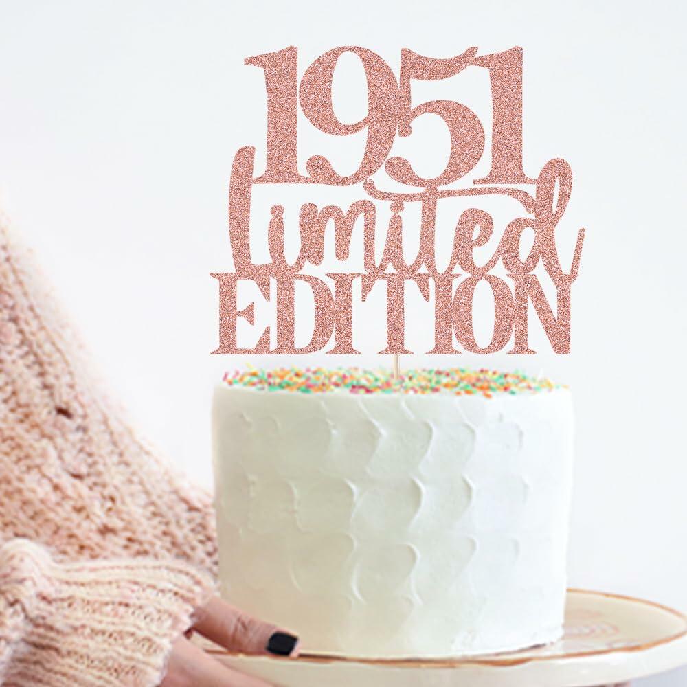 Yetxel Limited EDITION 1951 75th Birthday Cake Topper Rose Gold Glitter