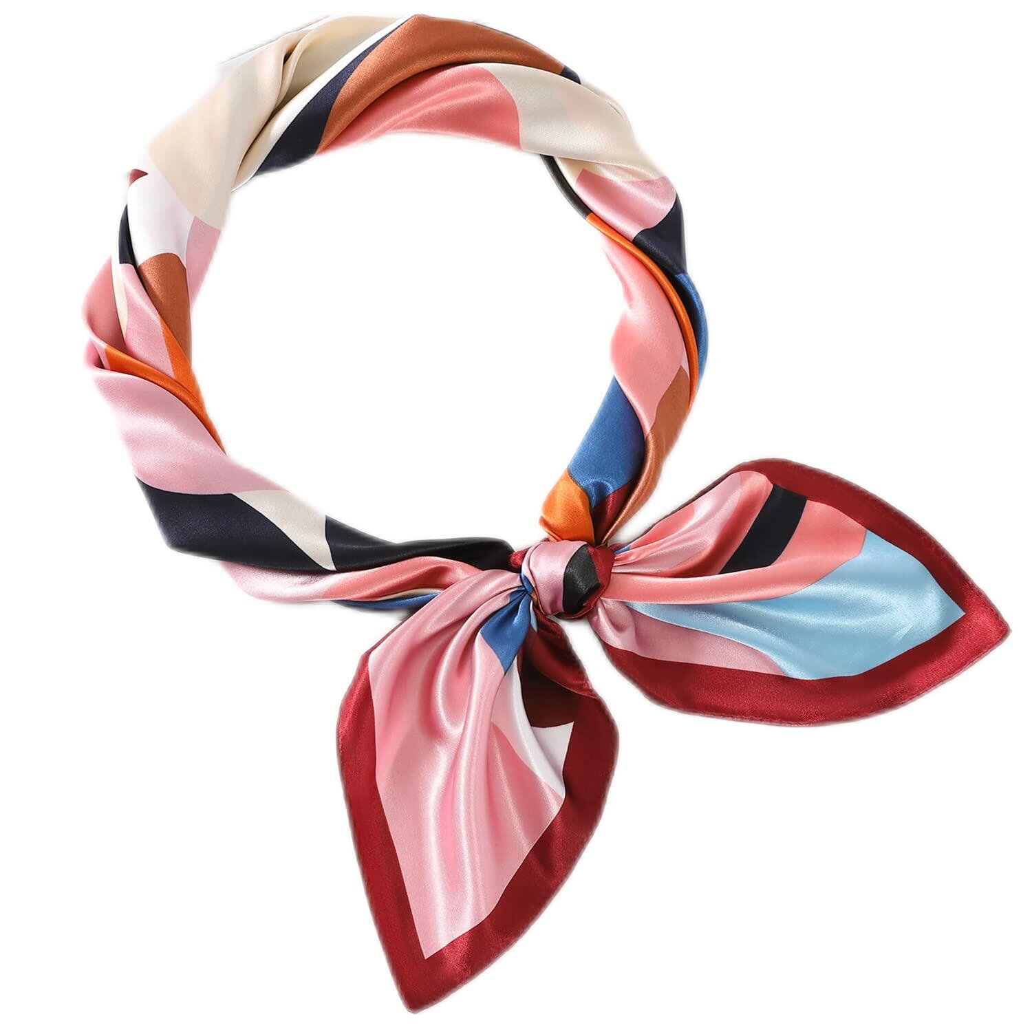 SHJINJU Women's 35" Satin Silk Hair Scarf Wrap Floral Print 1 Style Size 35"