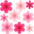 Telooco 9Pcs Pink Paper Fans & Flowers Party Decorations Hanging Set