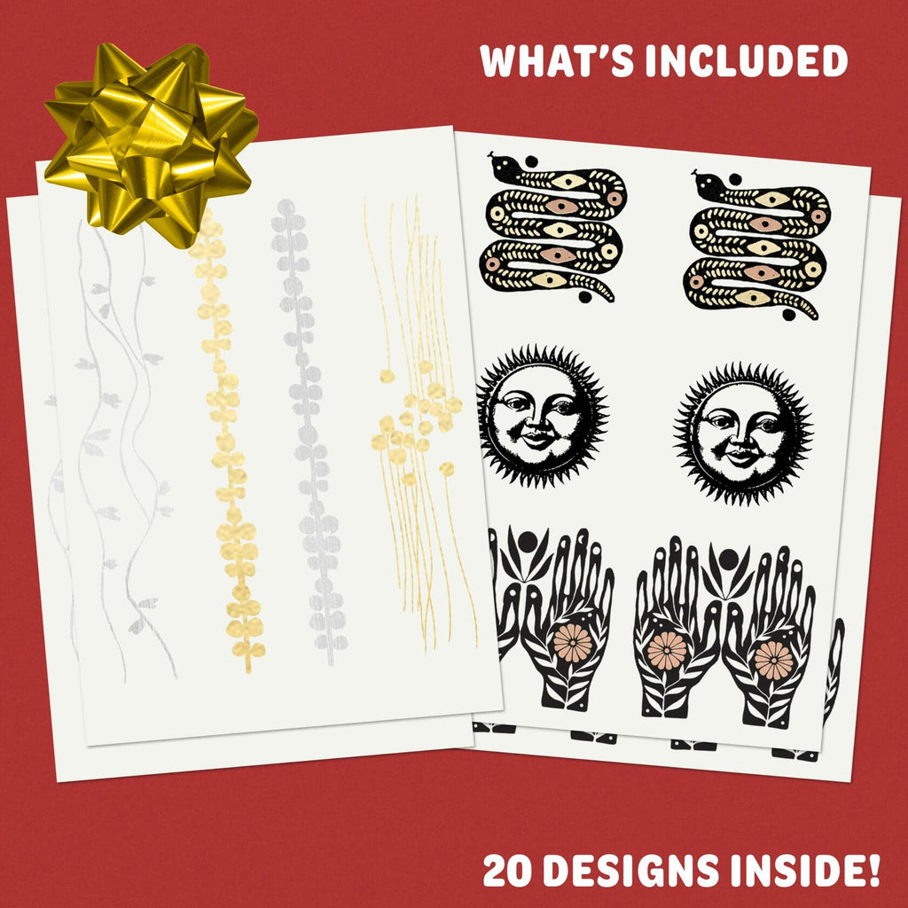 Tattly Metallic Festival Temporary Tattoos 20 Pieces Skin-Safe Vegan Ink