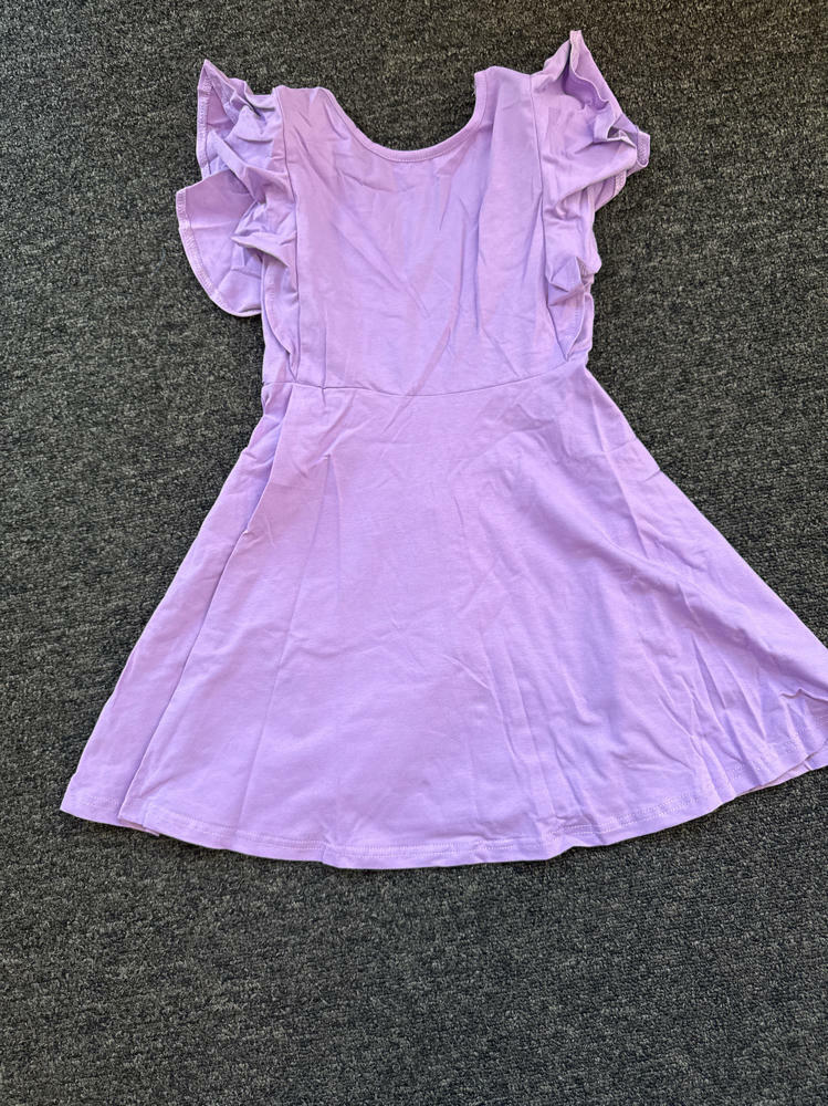 Dutebare Toddler Ruffle Trim A-line Belted Dress Light Purple Size 5T