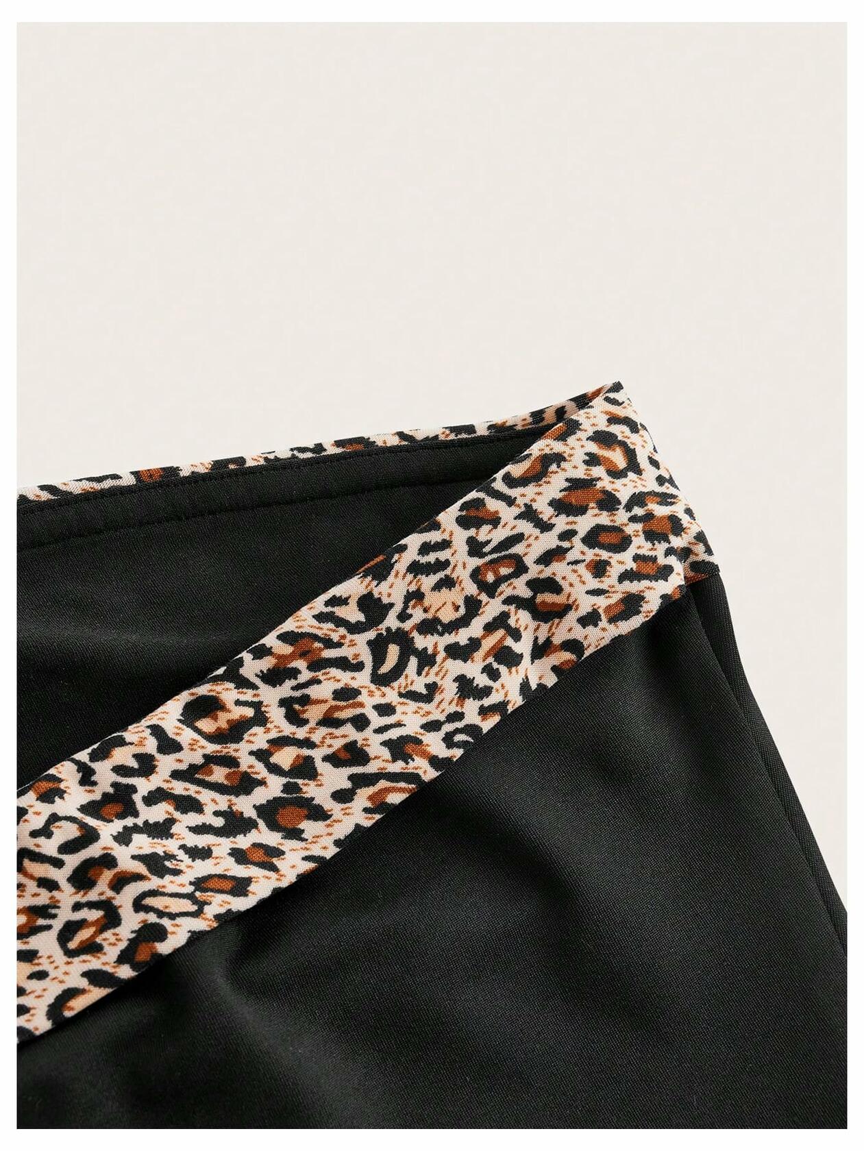 BEAUDRM Women's Leopard Crop Tube Top Strapless Sleeveless Black Size L