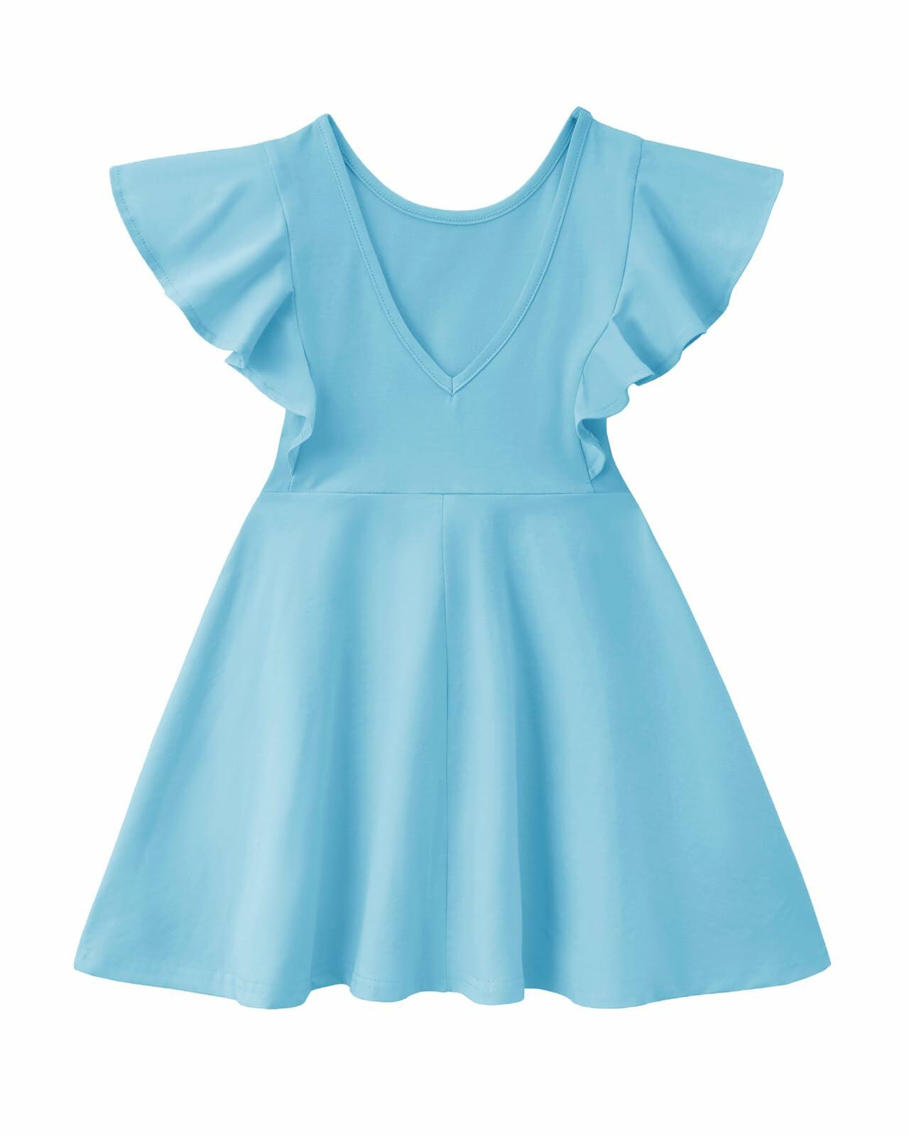 Dutebare Toddler Ruffle Trim A-line Belted Dress Light Purple Size 5T