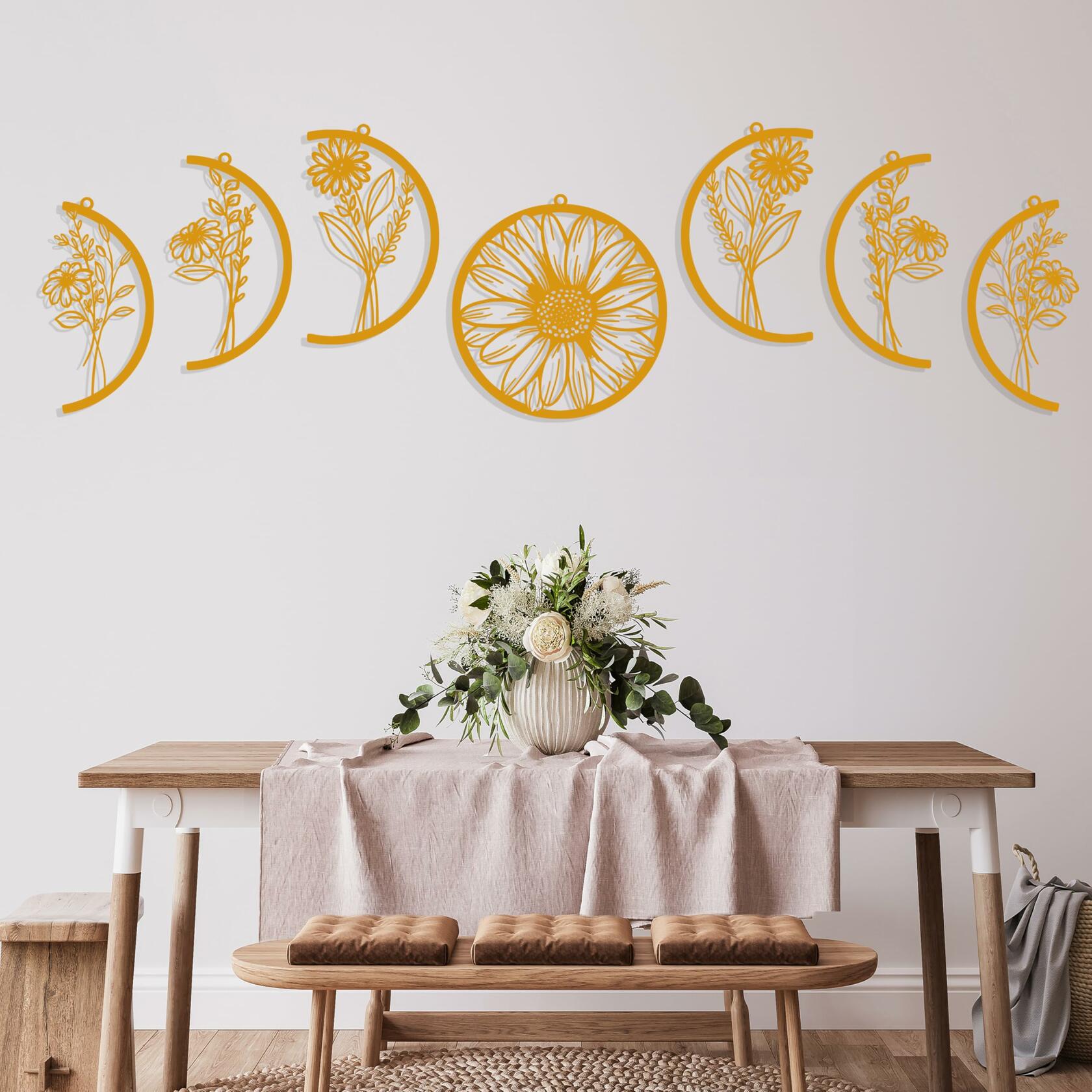 Cpcdaosk Moon Flower Metal Wall Decor Boho Moon Phase Art Indoor Home