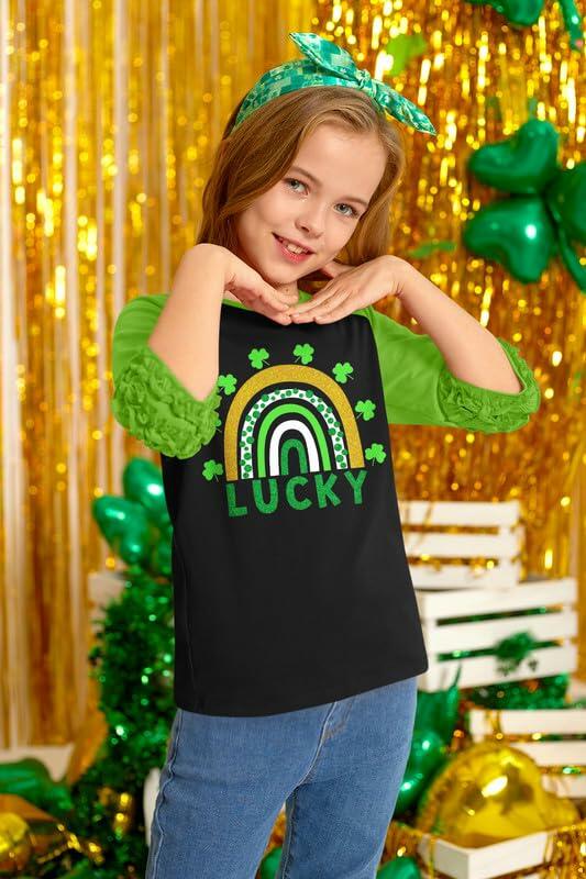 BesserBay Kids St. Patrick's Lucky Rainbow Shamrock Ruffle Shirt Size 1-2 Years