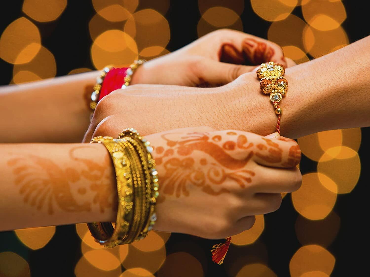 Rakhi Set of 6 Ganpati Thread Bracelets for Brother Bhai Raksha Bandhan RED