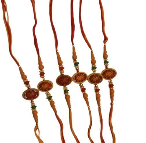 Rakhi Set of 6 Ganpati Thread Bracelets for Brother Bhai Raksha Bandhan RED