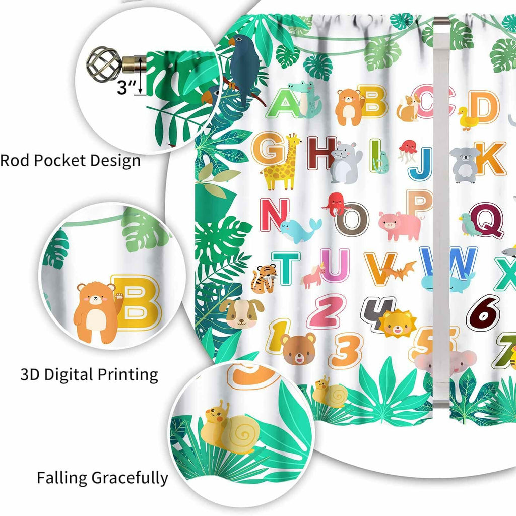 Lnepty Kids Alphabet ABC Curtains Woodland Animal Nursery 2pcs 42x45
