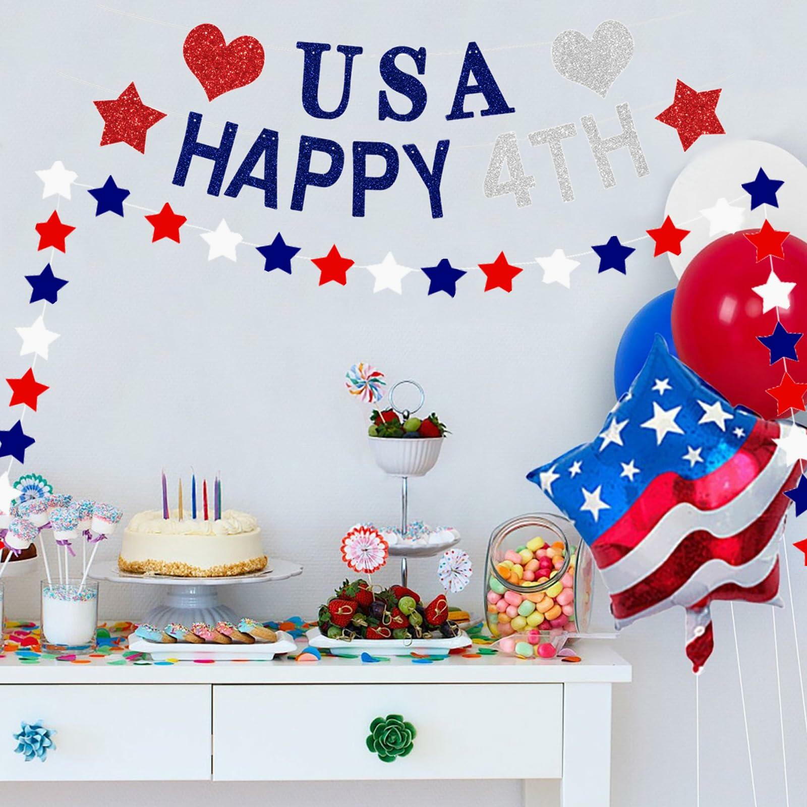 Aulaned 4th of July Decorations Patriotic USA Banner Star Garland Set