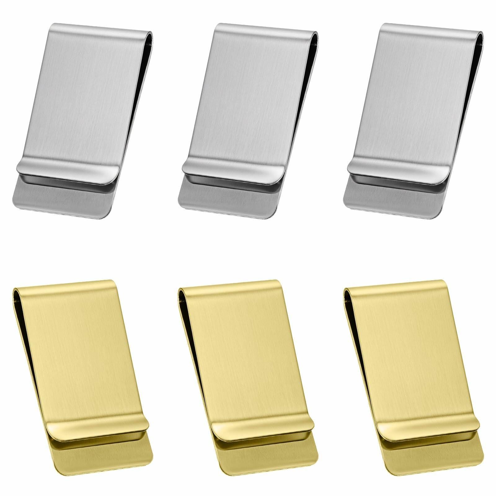 Qianyu Slim Money Clip 6 Pack Stainless Steel Cash Card Holder Gold Silver