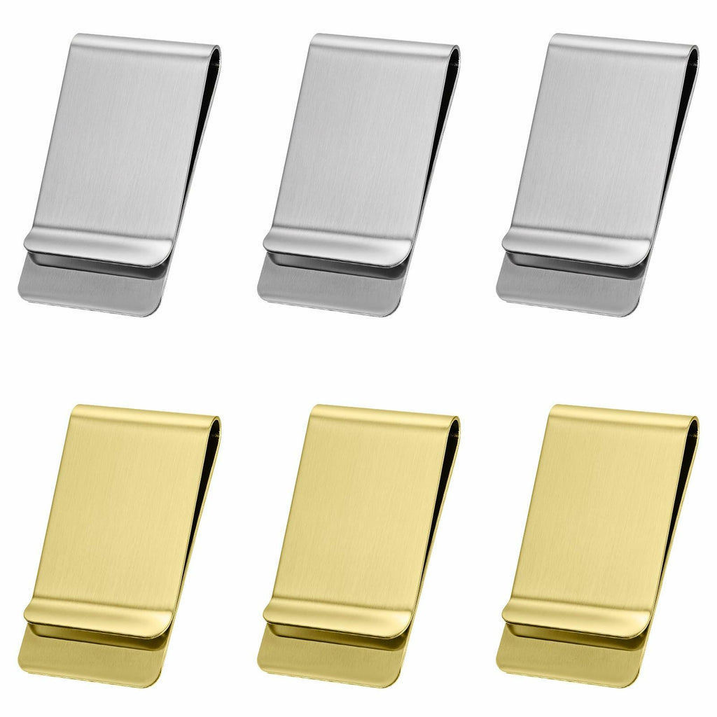 Qianyu Slim Money Clip 6 Pack Stainless Steel Cash Card Holder Gold Silver
