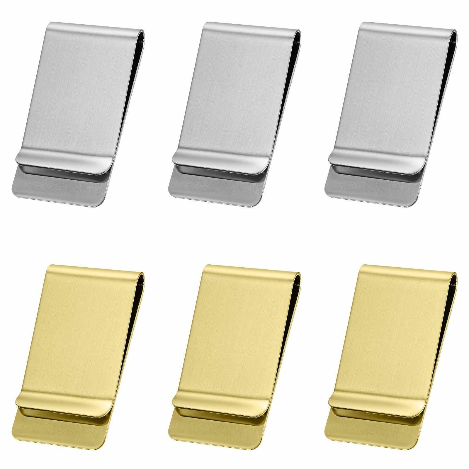 Qianyu Slim Money Clip 6 Pack Stainless Steel Cash Card Holder Gold Silver