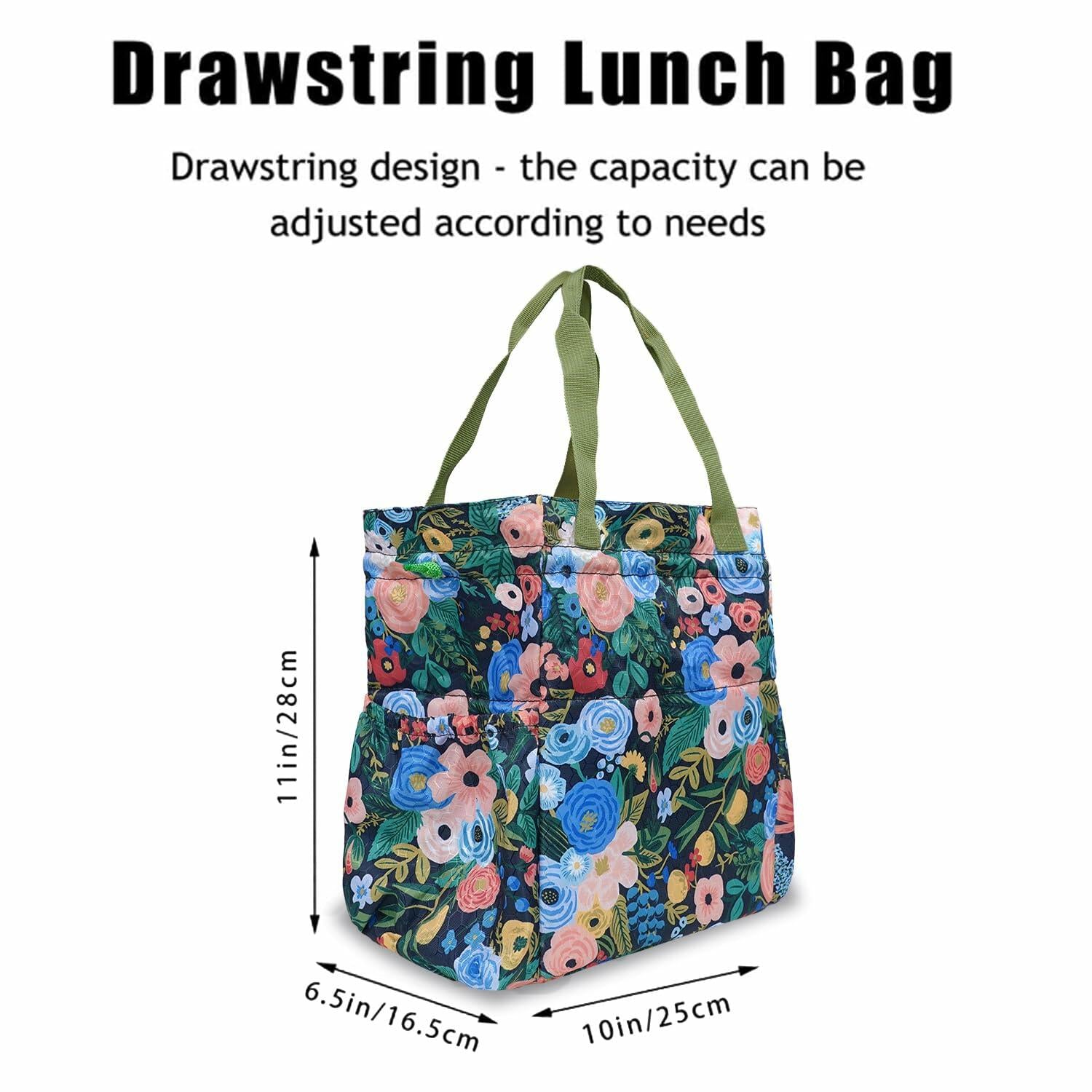 Insulated Lunch Bag for Women Drawstring Reusable Work Office Large Box