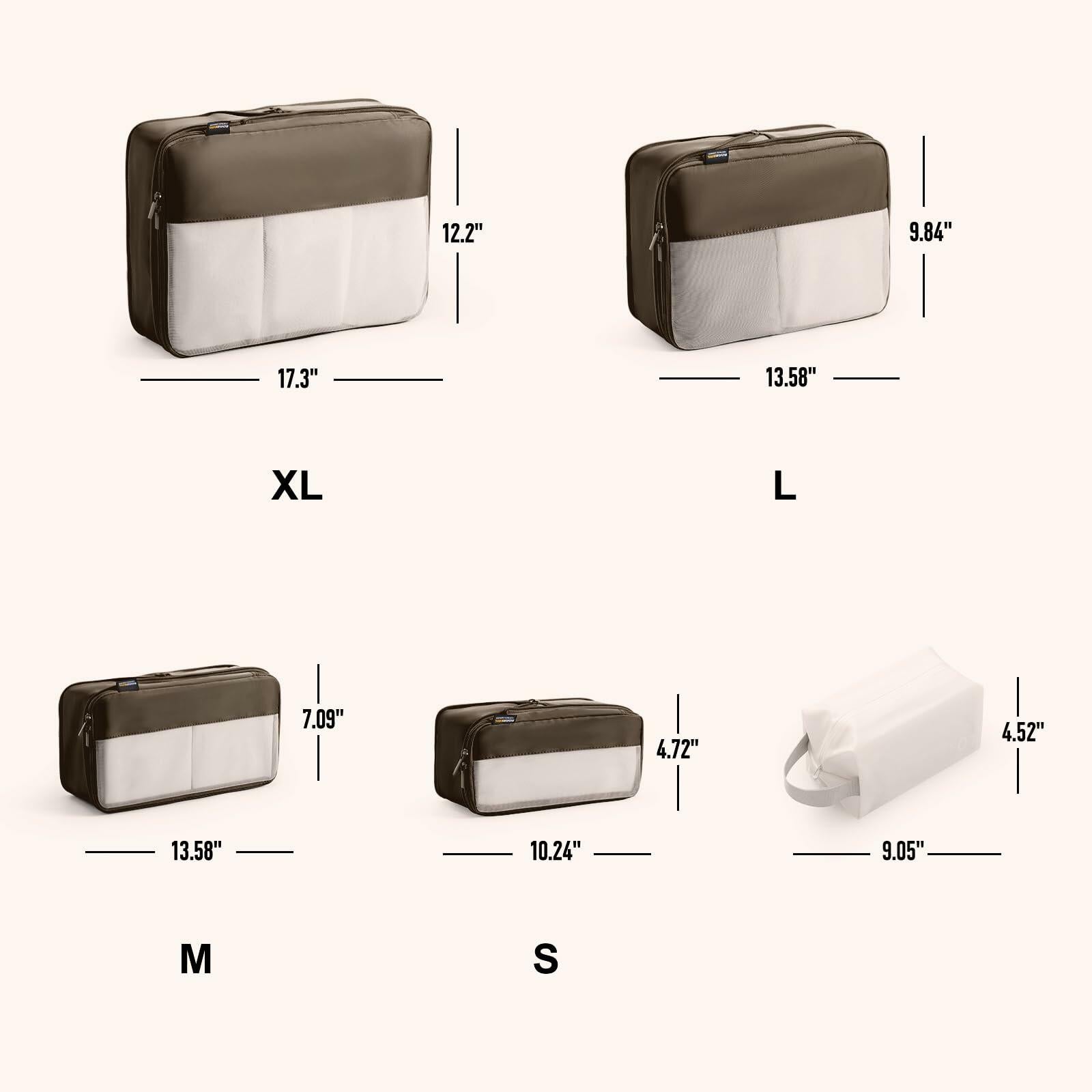 SOARSAIL Compression Packing Cubes 6 Pack Travel Organizer Charcoal Gray