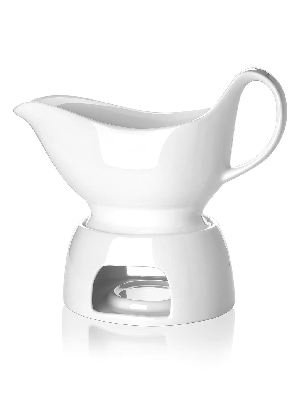 Nucookery Large 17 Oz Porcelain Gravy Boat with Warmer White