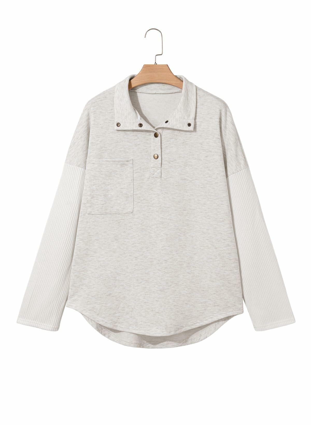 SHEWIN Women Oversized Button Up Sweatshirt Blue Size S