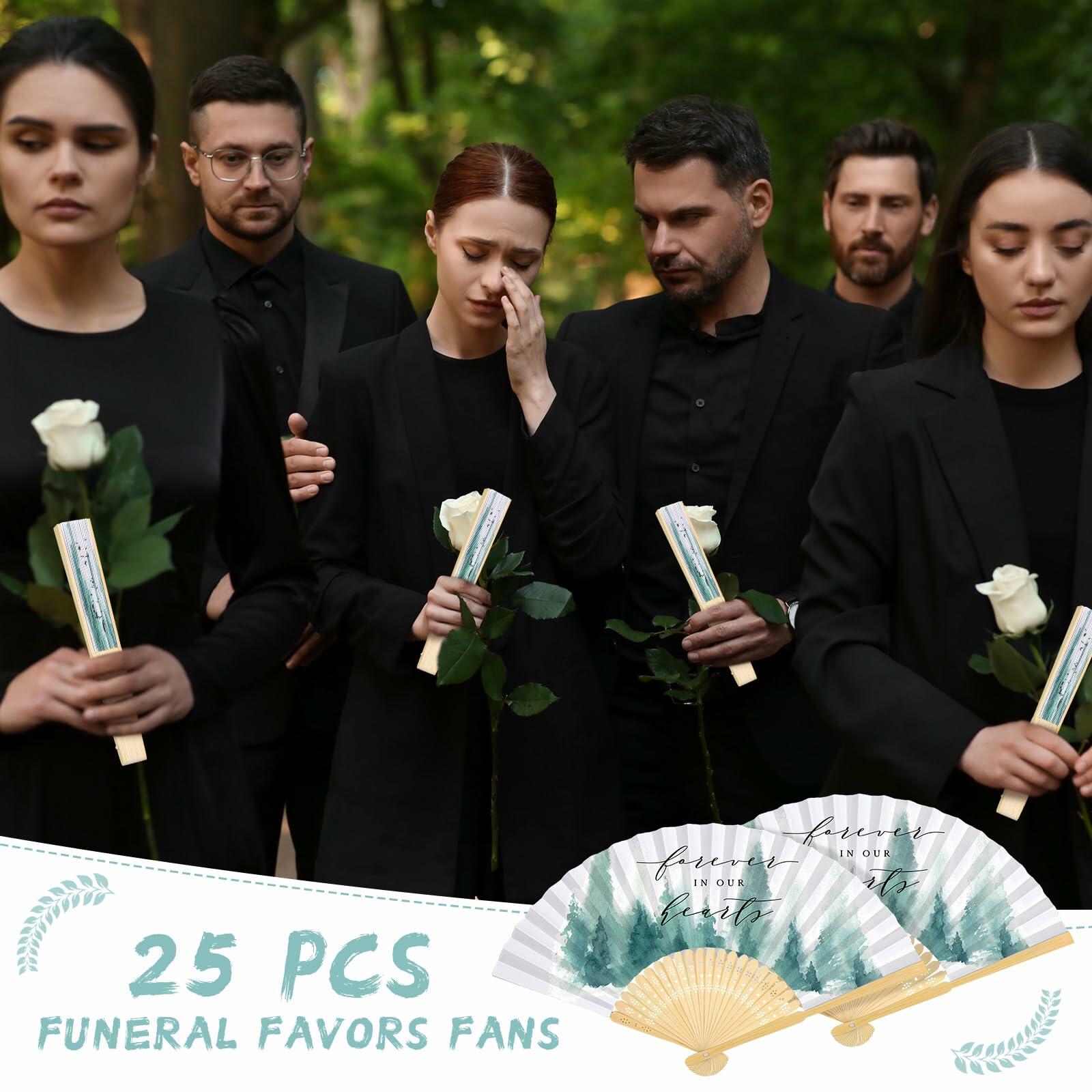 Threehoney 25pcs Funeral Memorial Folding Fans Sympathy Condolence Gifts