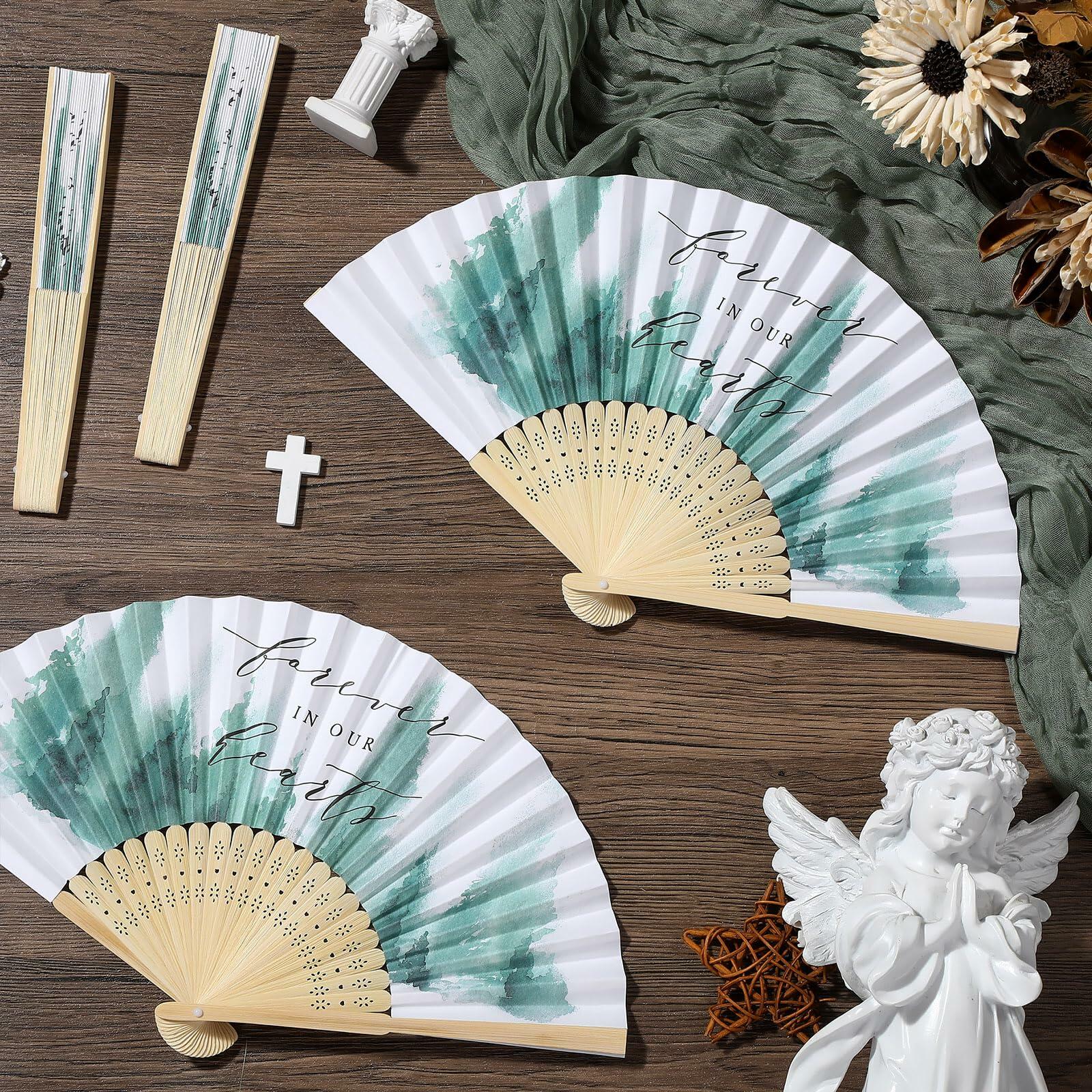 Threehoney 25pcs Funeral Memorial Folding Fans Sympathy Condolence Gifts