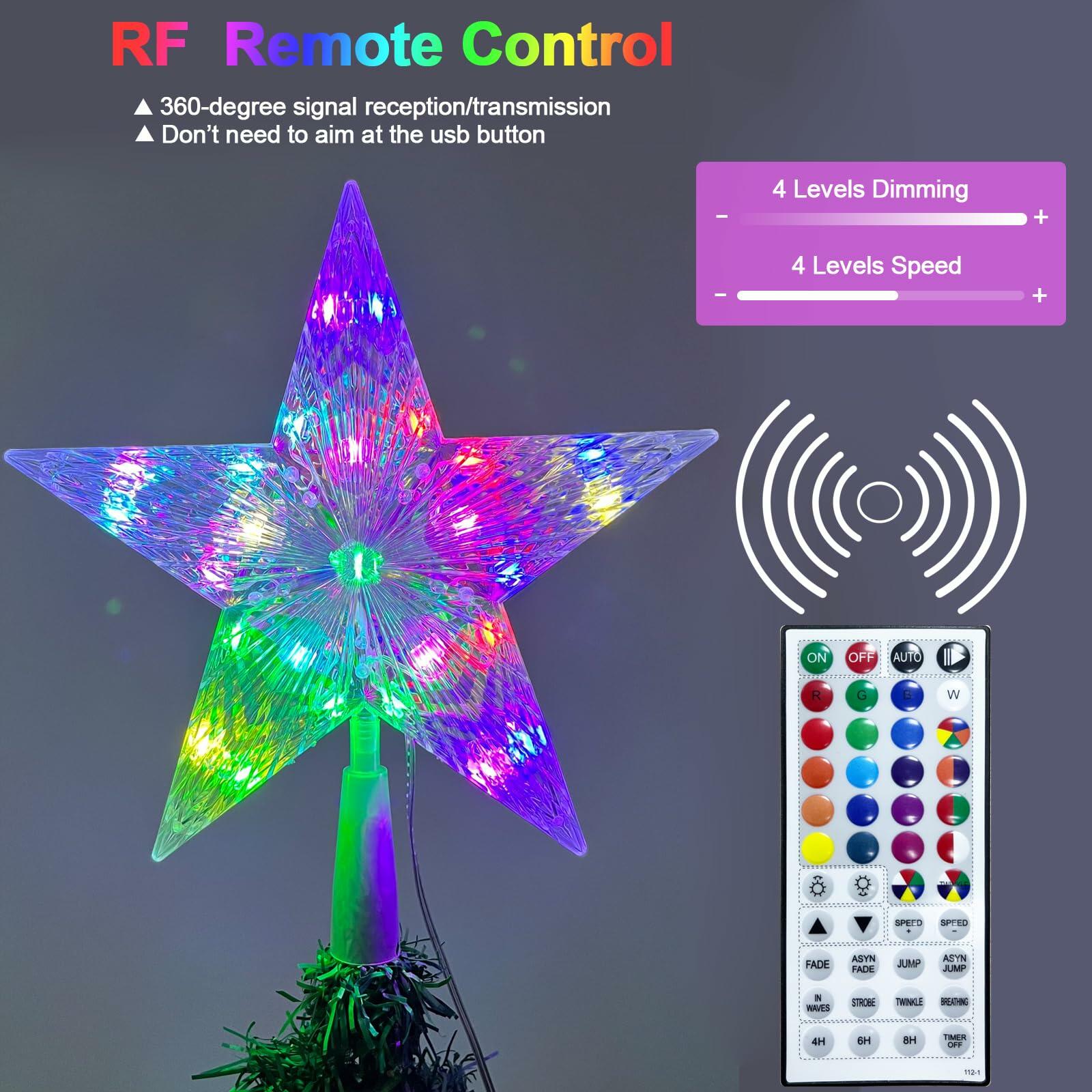 LED Christmas Tree Topper Star 9in Color Changing w/Remote USB Plug