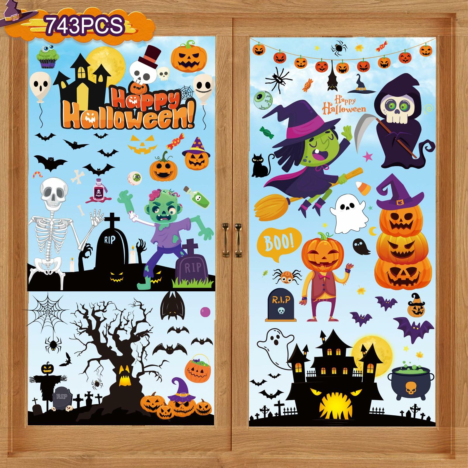 Halloween Decorations 743 PCS Window Clings 10 Sheets Large Double-Sided