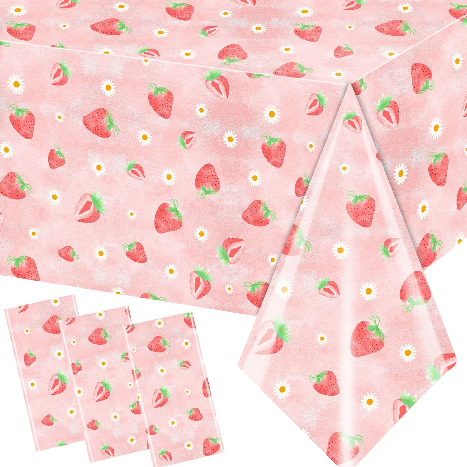 HAKOTI 3 Pack Strawberry Tablecloth Berry Theme Birthday Party Decor