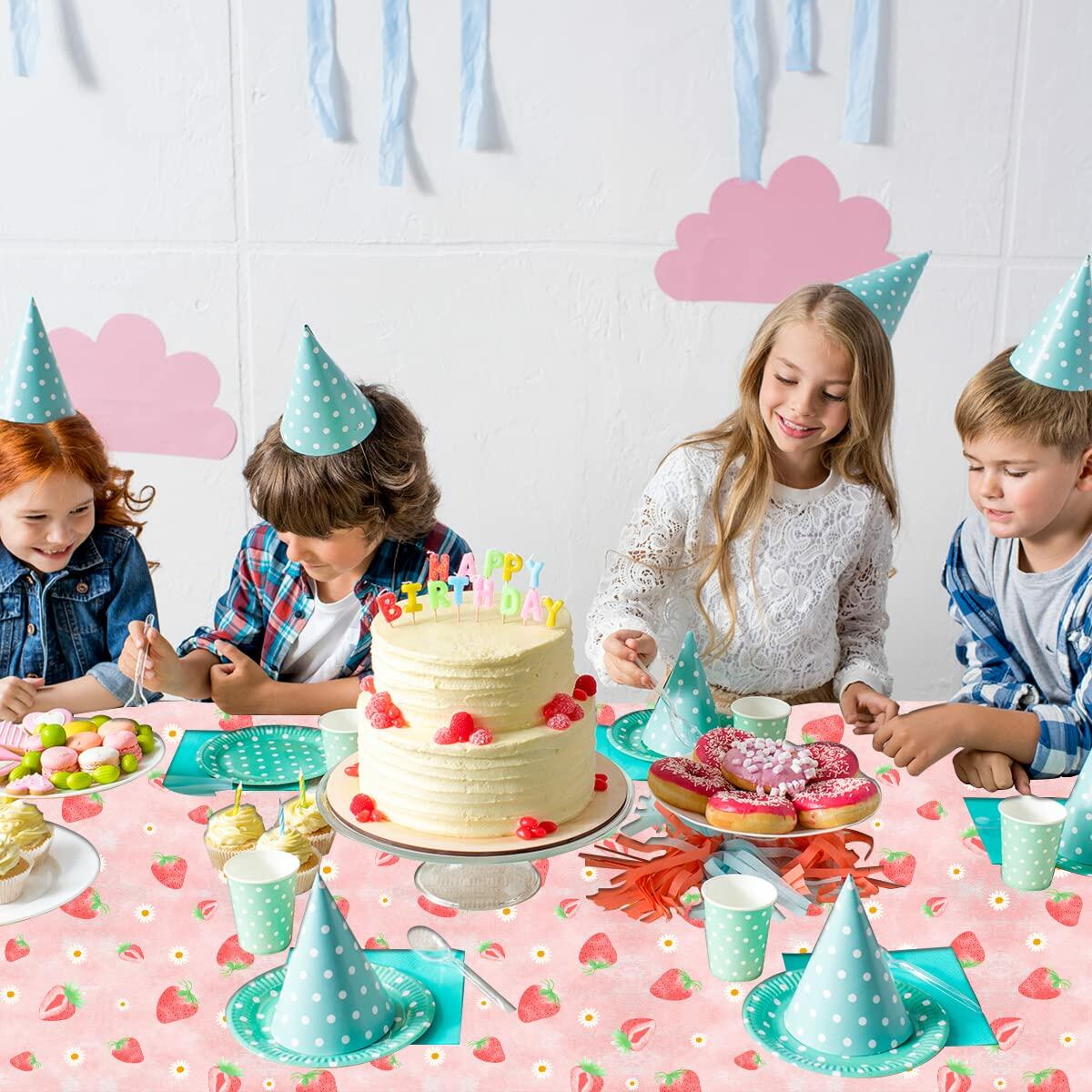HAKOTI 3 Pack Strawberry Tablecloth Berry Theme Birthday Party Decor