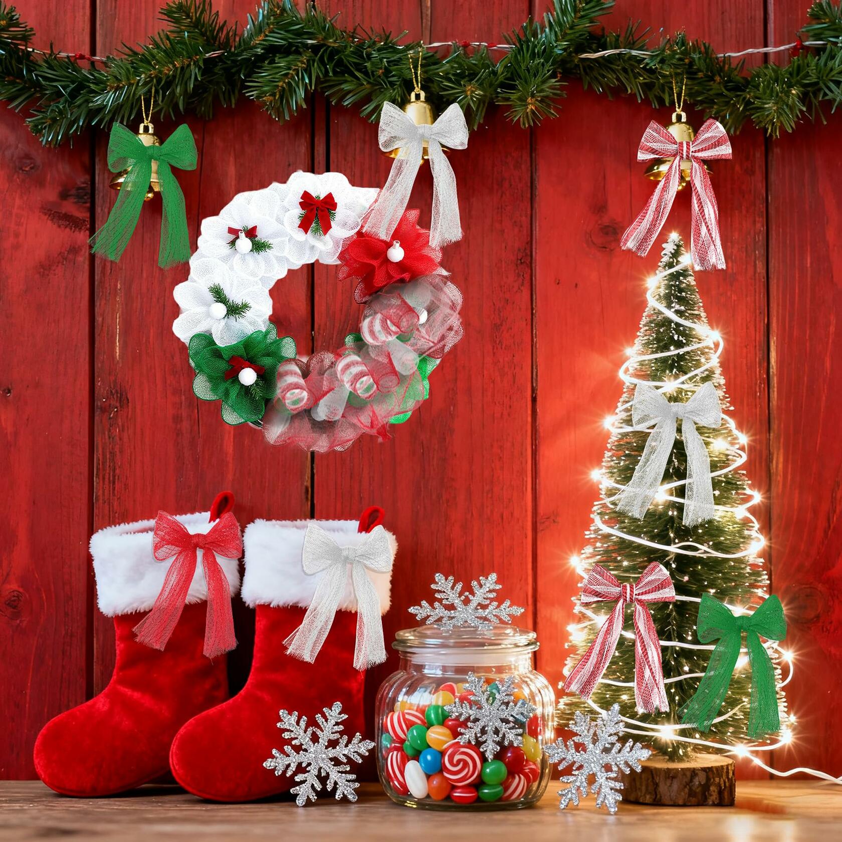 Funactu Metallic Mesh Ribbon 10in x 30ft Red Foil Christmas Decor