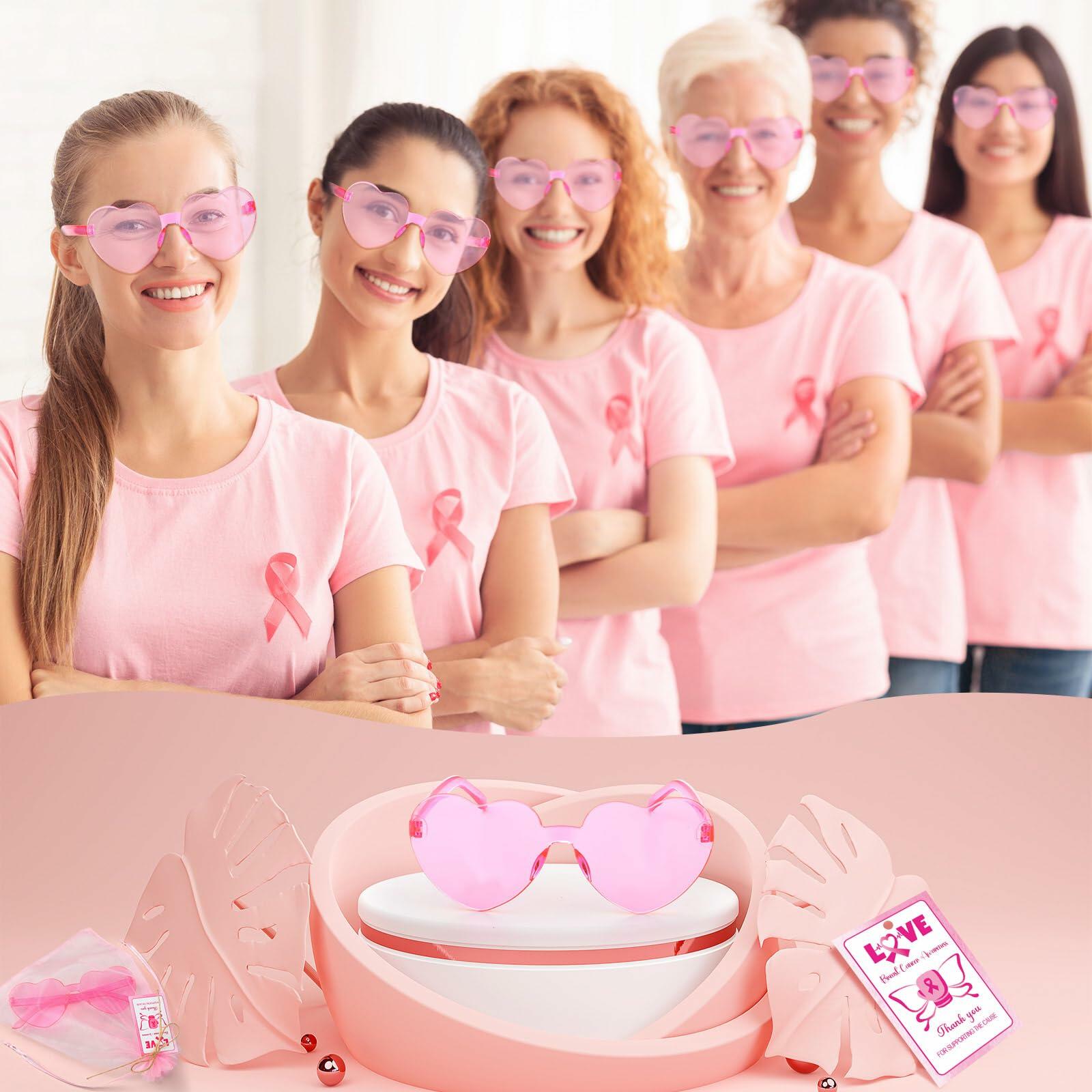 Tellegloww 24pcs Pink Heart Sunglasses Breast Cancer Awareness Gifts