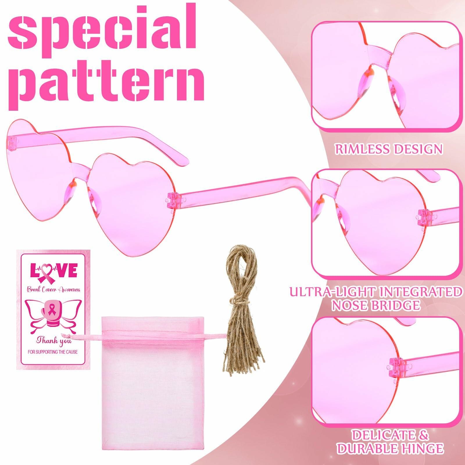 Tellegloww 24pcs Pink Heart Sunglasses Breast Cancer Awareness Gifts