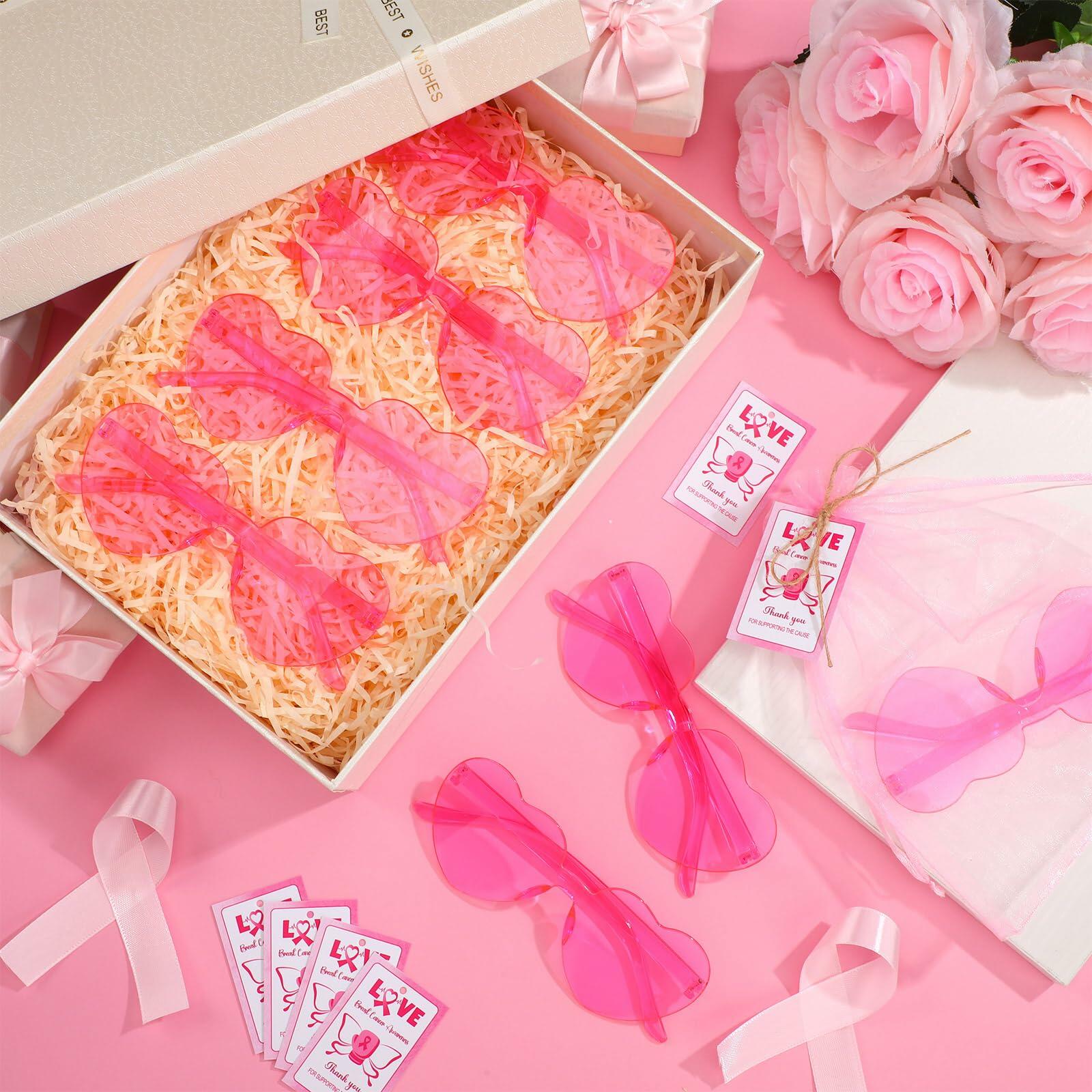 Tellegloww 24pcs Pink Heart Sunglasses Breast Cancer Awareness Gifts