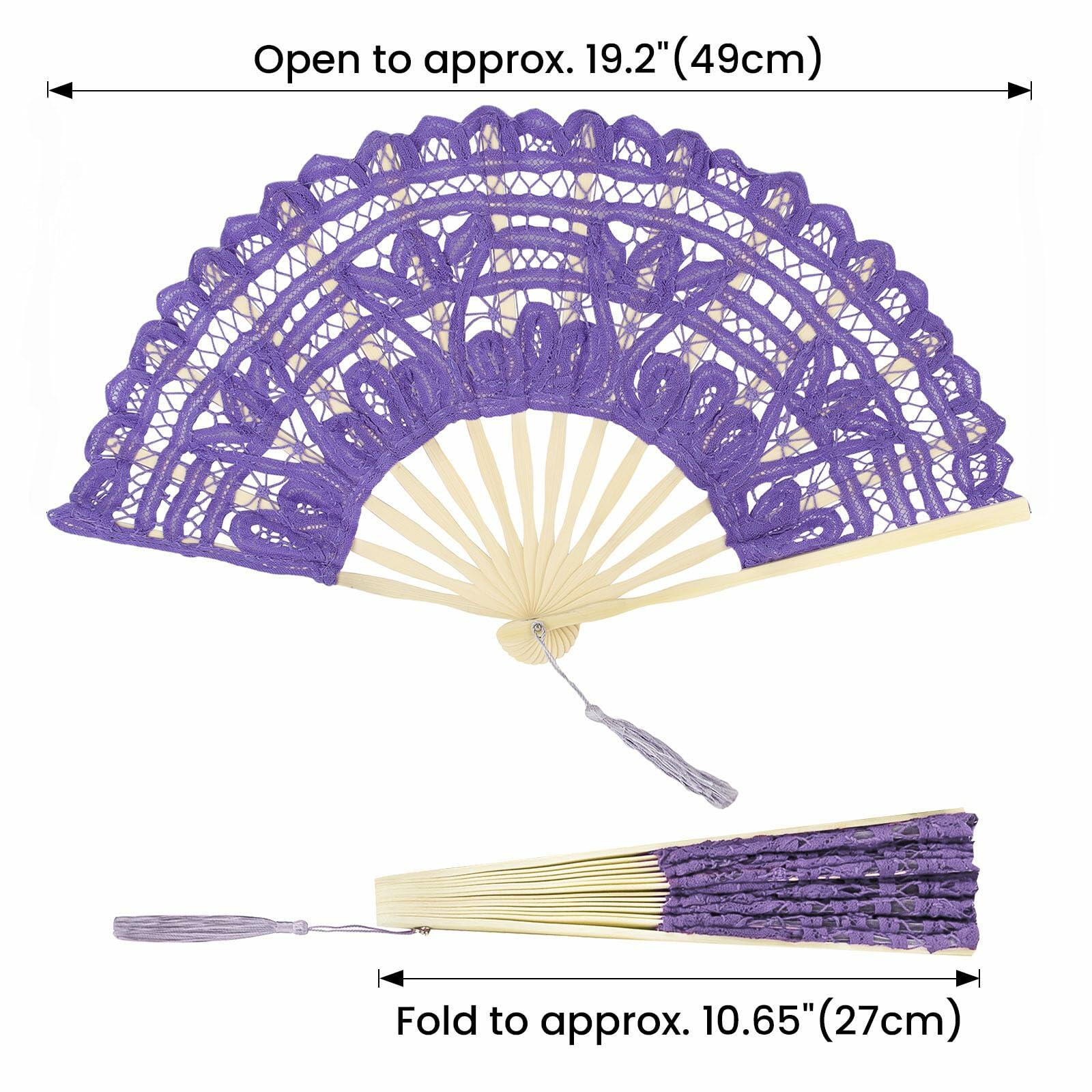 TopTie Dark Blue Lace Folding Fan Bamboo Hand Fan with Tassel