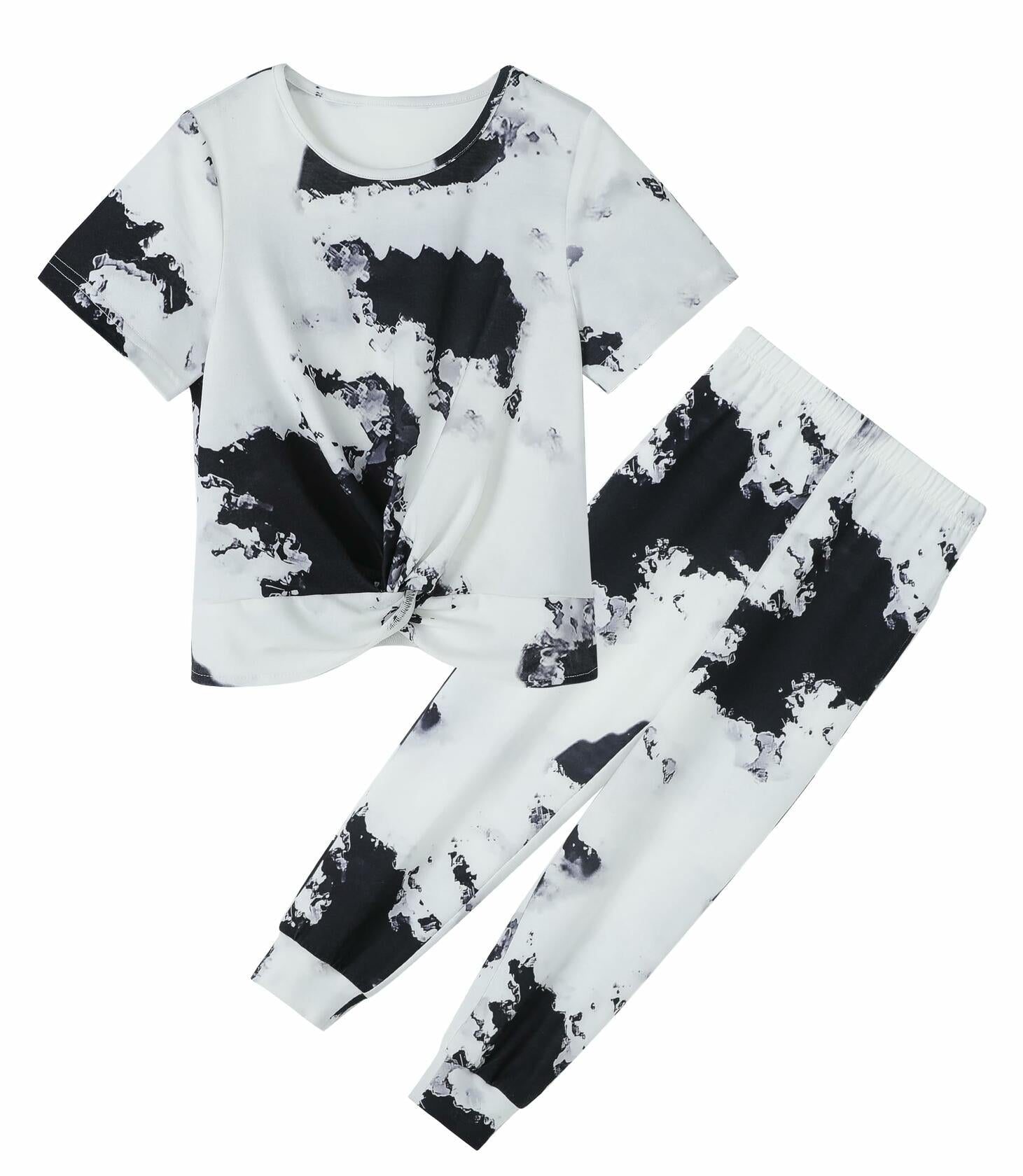 Hvididan Girls Tie Dye Twist Front Top & Sweatpants Set Black White Size 9-10Y
