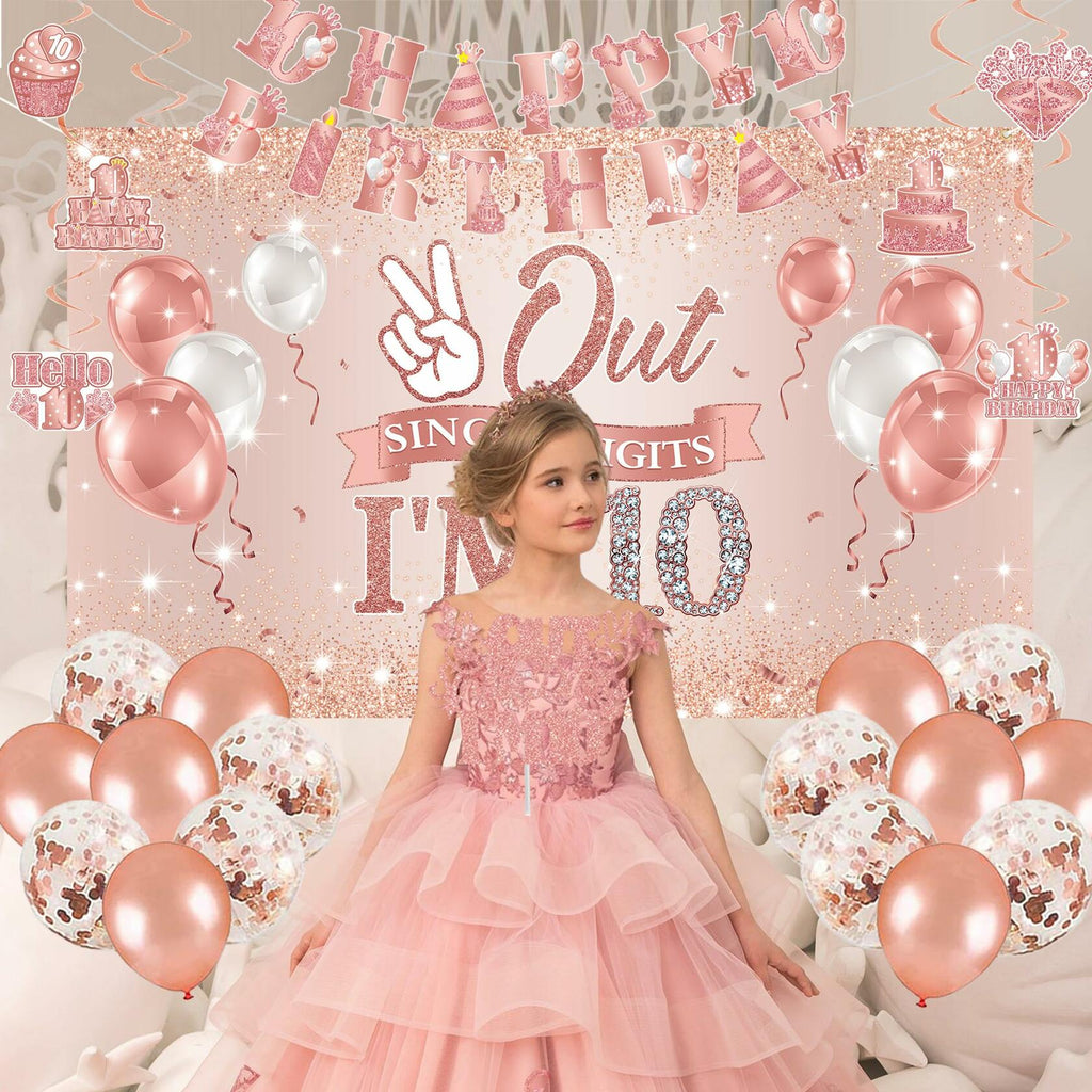 Holkcog Happy 10th Birthday Decorations Girl Rose Gold Banner Party Supplies