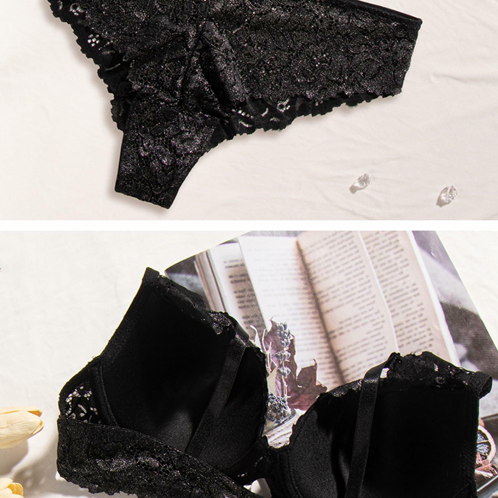 Lace Lingerie Set T-Shirt Bra Carbon Silver Print Bandeau Bra Black Size L