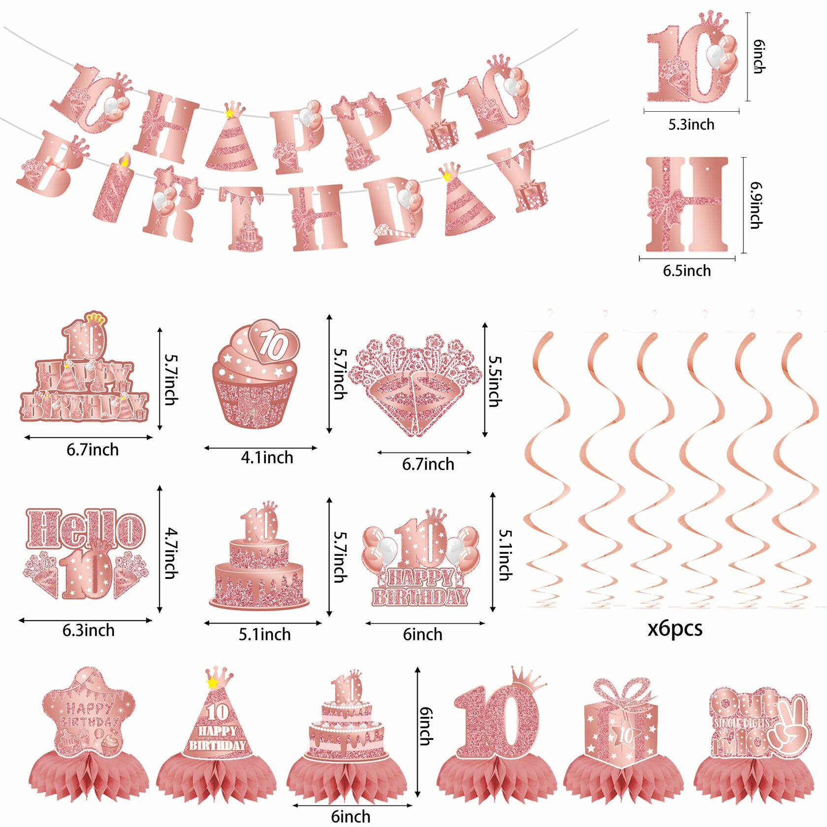 Holkcog Happy 10th Birthday Decorations Girl Rose Gold Banner Party Supplies