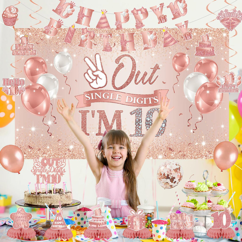 Holkcog Happy 10th Birthday Decorations Girl Rose Gold Banner Party Supplies