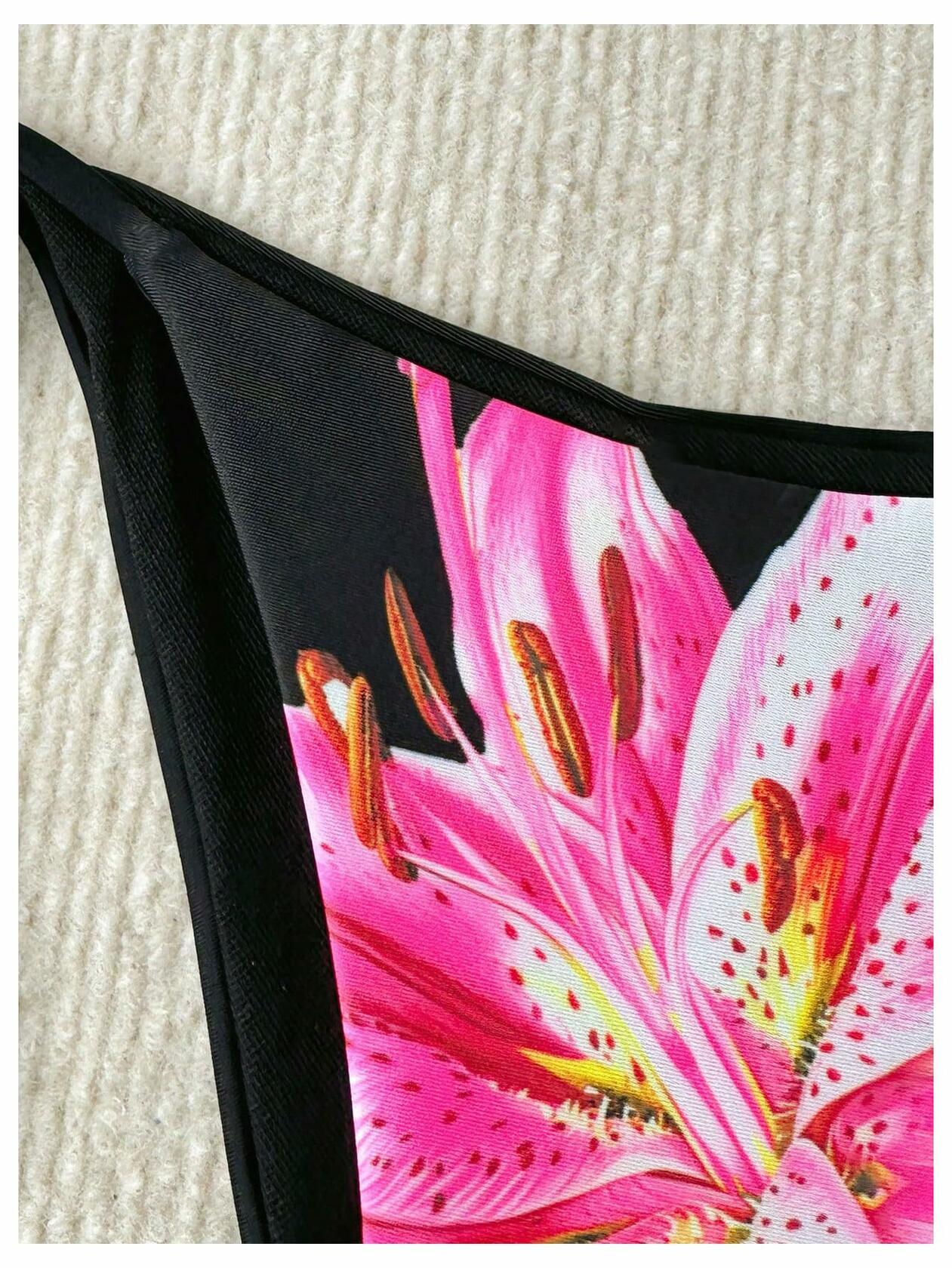 Verdusa Women's Boho Floral Thong Bikini Bottom Tie Side Black Size S