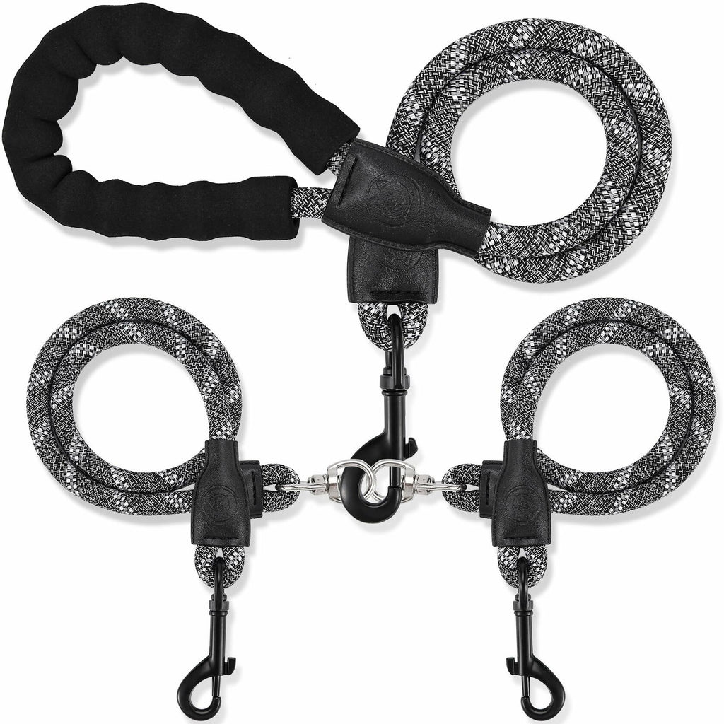 Mengbei Tribe Double Dog Leash Detachable 360° Swivel Reflective Grey Size L