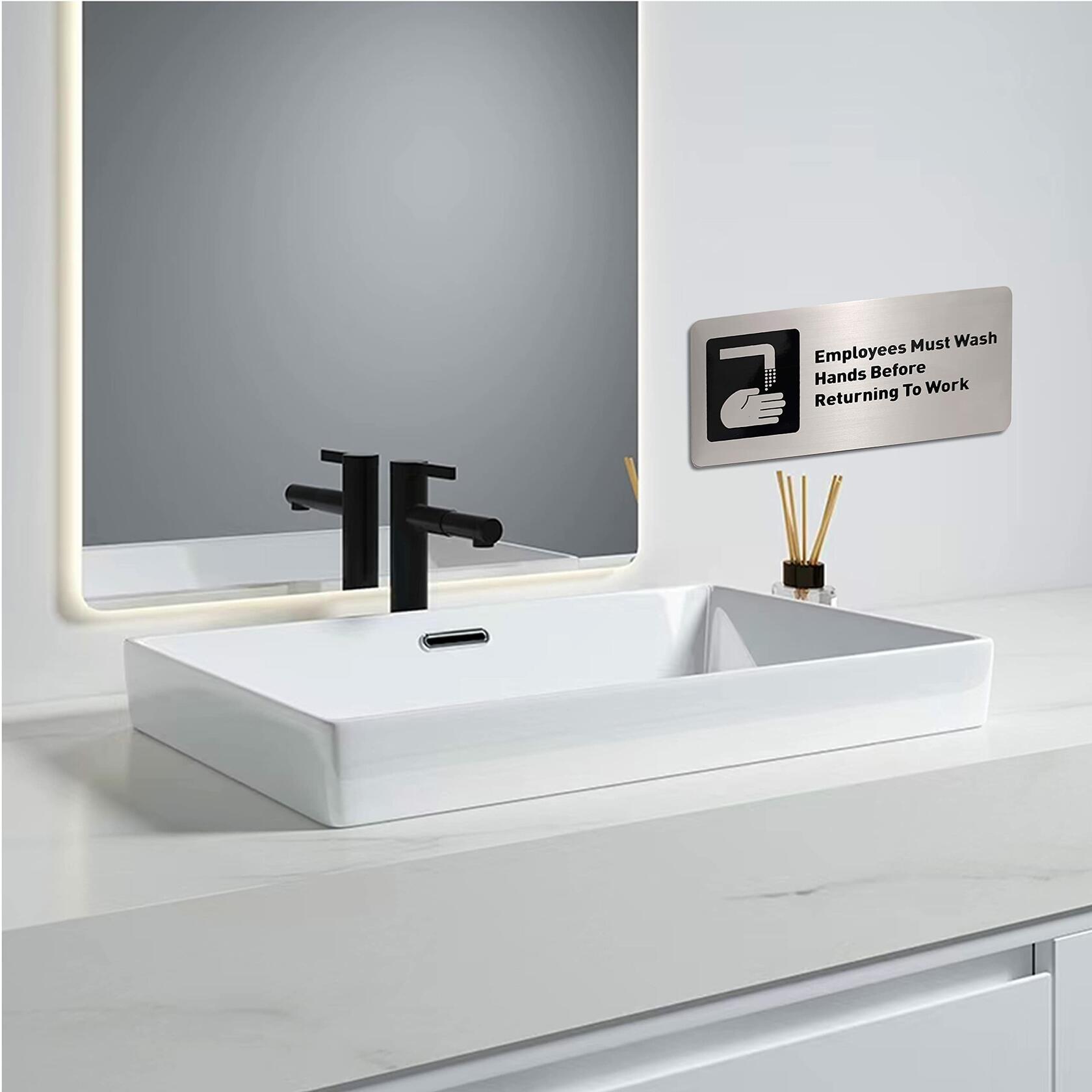 ACFELT Employees Must Wash Hands Sign Aluminum 7x3 Double Sided Tape