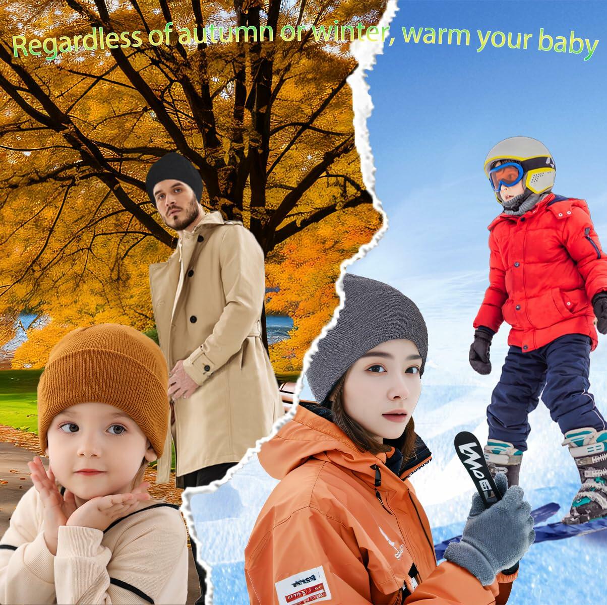 Zion Praiser 2PCS Family Beanie Hat Winter Knitted Warm Dark Gray