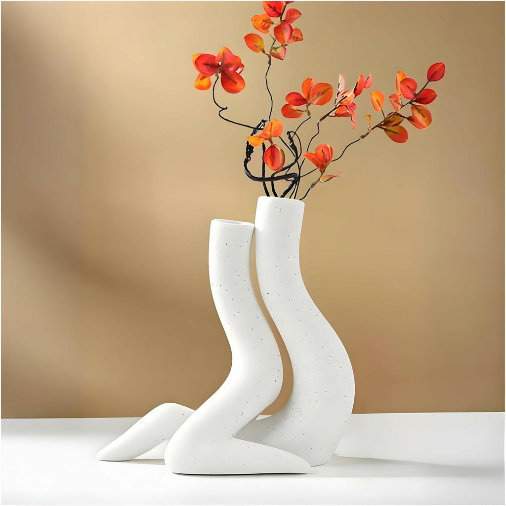 T9TDCS White Ceramic Vase Set of 2 Modern Nordic Boho Home Decor