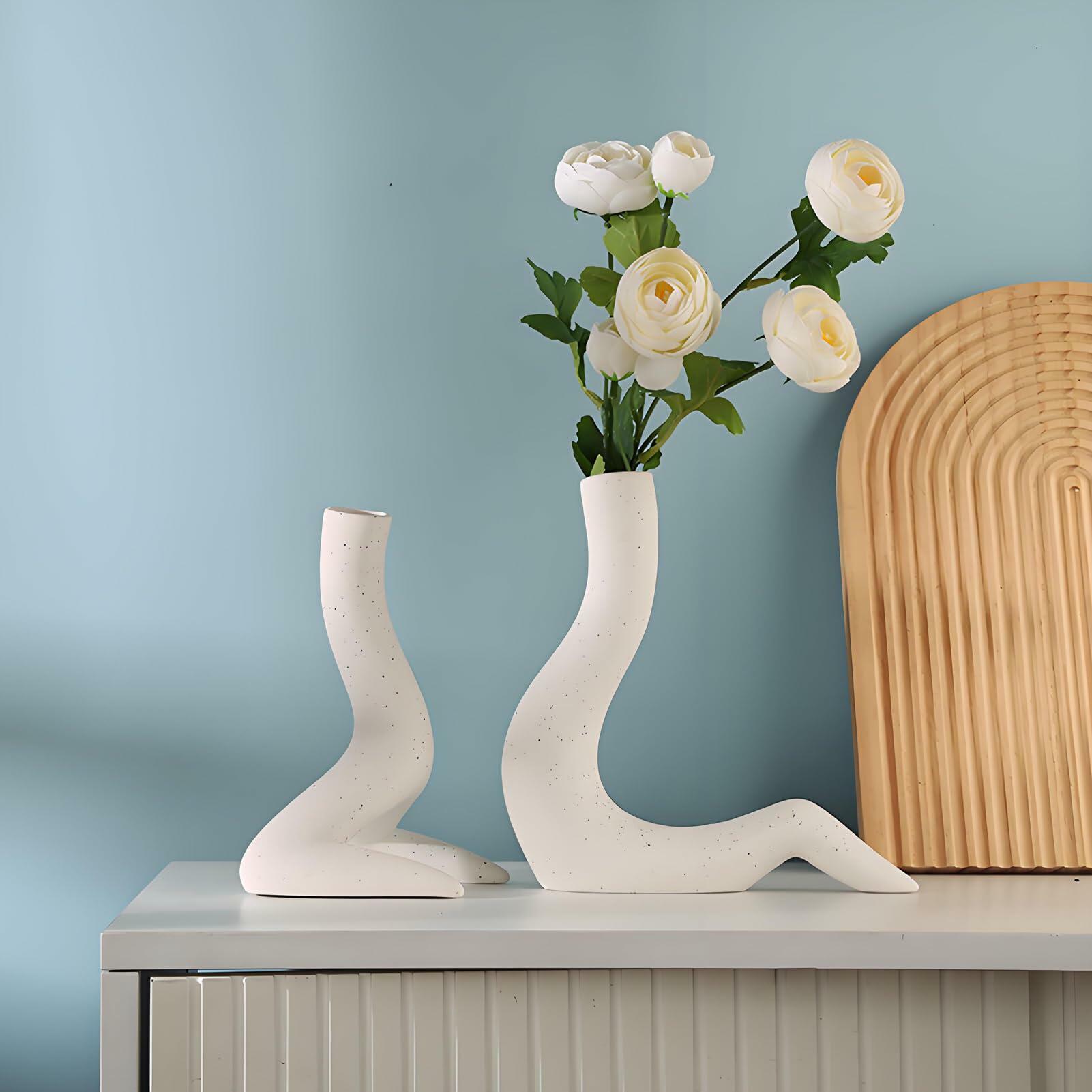 T9TDCS White Ceramic Vase Set of 2 Modern Nordic Boho Home Decor