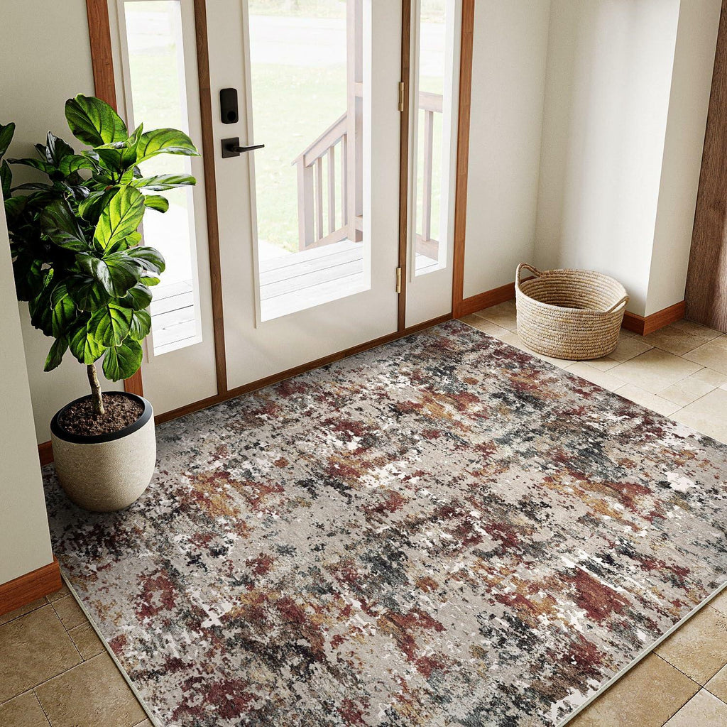 PureCozy 3x5 Taupe Vintage Floral Washable Low Pile Area Rug Classic