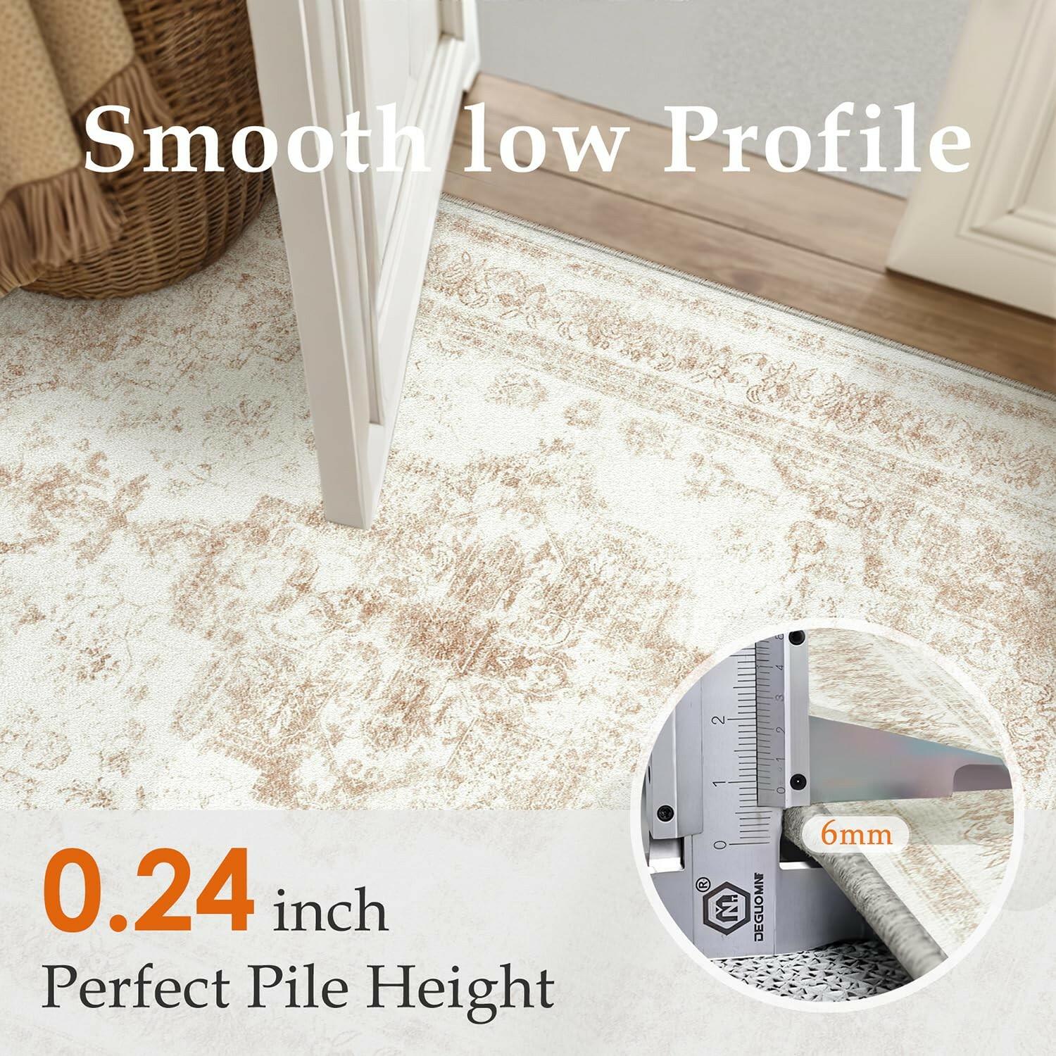 PureCozy 3x5 Taupe Vintage Floral Washable Low Pile Area Rug Classic