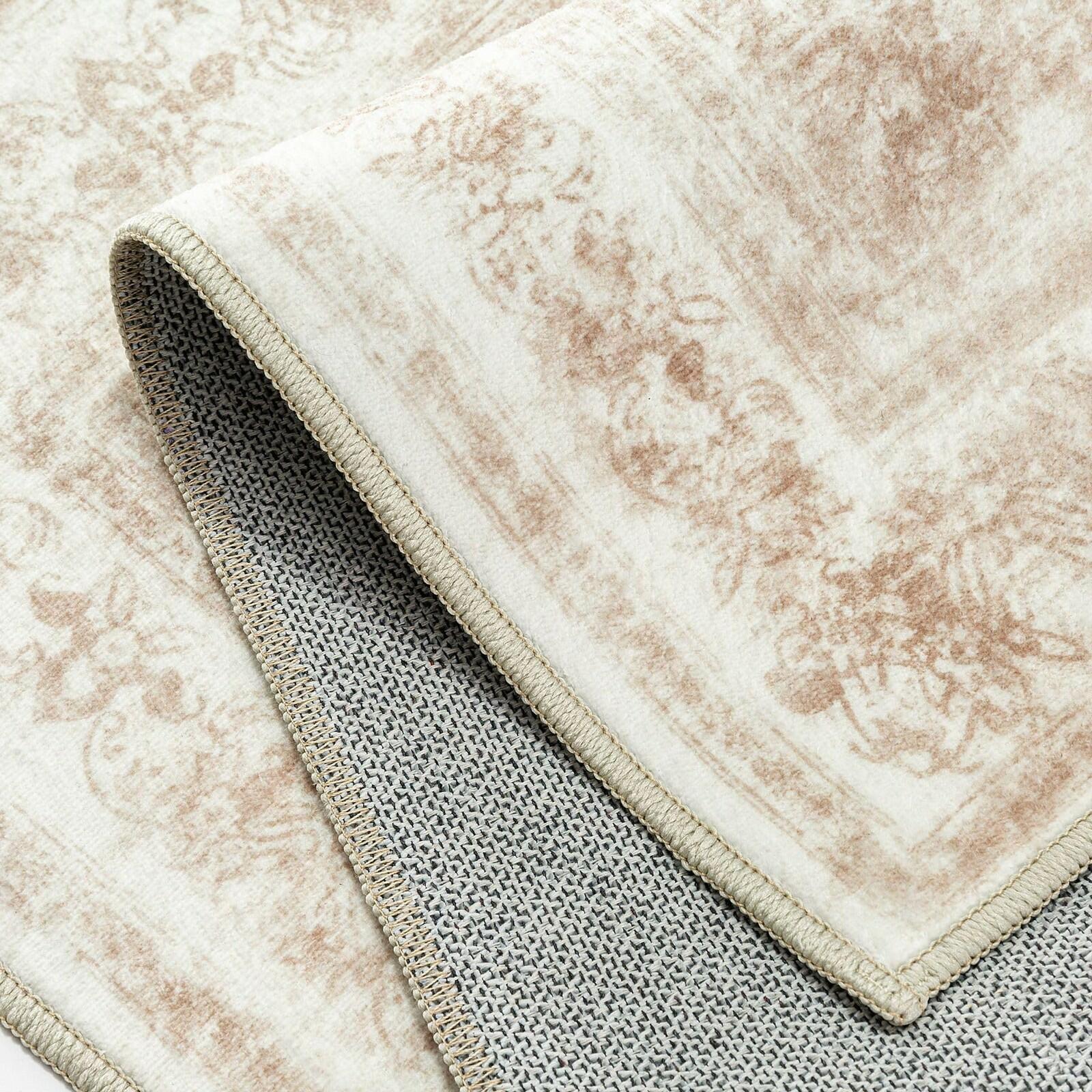 PureCozy 3x5 Taupe Vintage Floral Washable Low Pile Area Rug Classic
