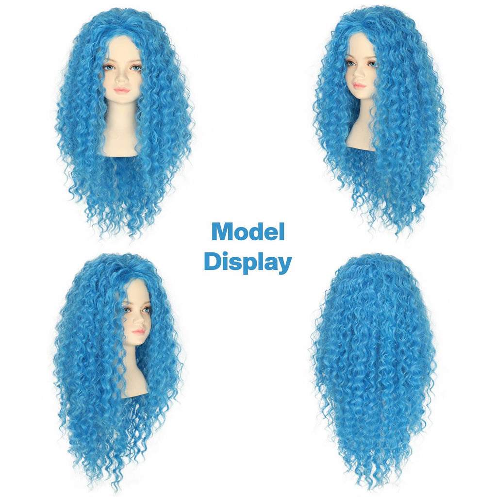 Miss U Hair Girls Long Curly Blue Wig Child Size